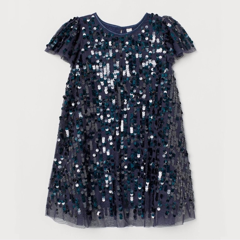 H&M navy sequin tulle holiday party dress Youth girls size 9-10 Gorgeous